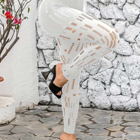 Women's Brand New High-Waisted Holey Full-Length Leggings & Are High-Waisted - Picture 2 of 6